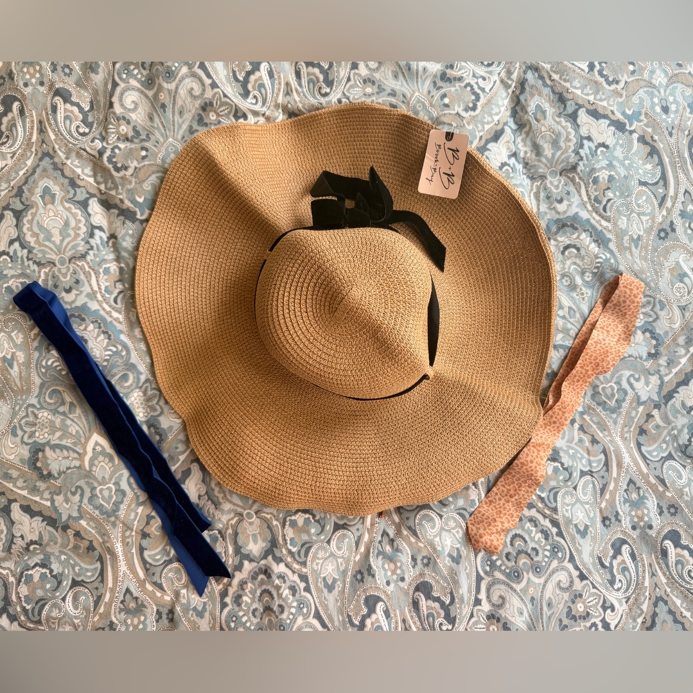 Brook+Bay Monaco Floppy Packable Tan Women's Sun Hat w/ Interchangeable Ribbon